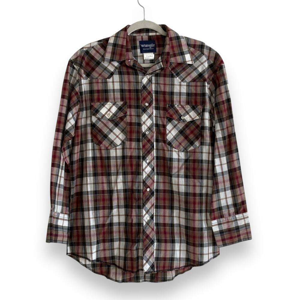 Wrangler Tan Cream Plaid Pearl Snap Western Cowboy Dress Shirt Shirt Size 16